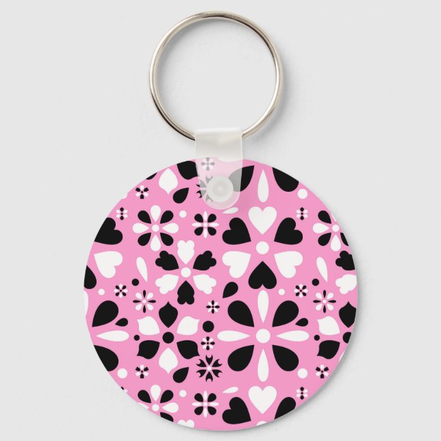Cute black white flowers keychain (Front)