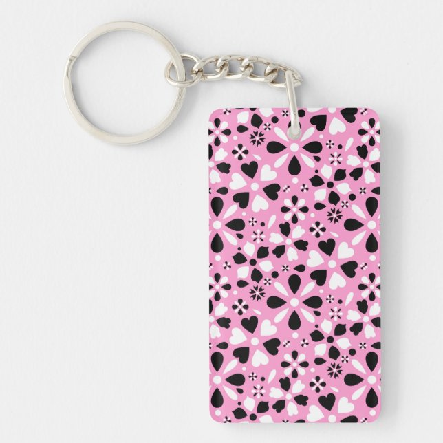 Cute black white flowers keychain (Front)