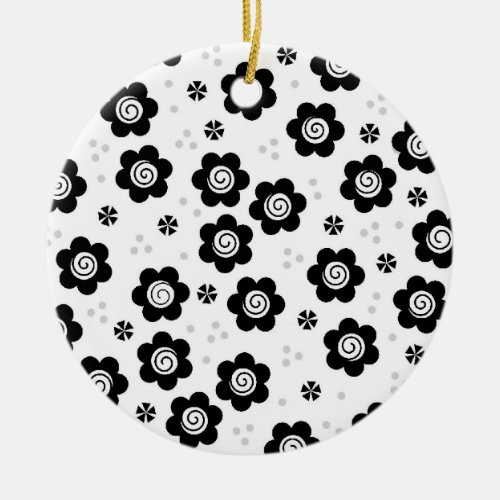 Cute black white flowers Ornament