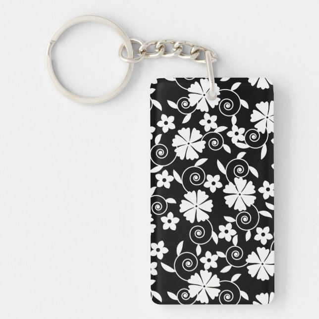 Cute black white flowers pattern bath towel set keychain (Front)