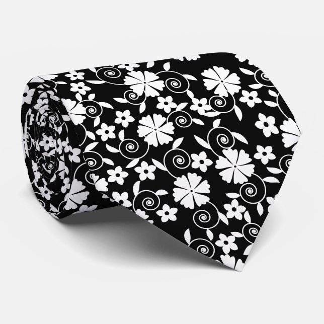Cute black white flowers pattern bath towel set neck tie (Rolled)