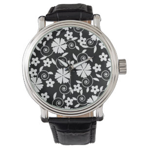Cute black white flowers pattern bath towel set watch