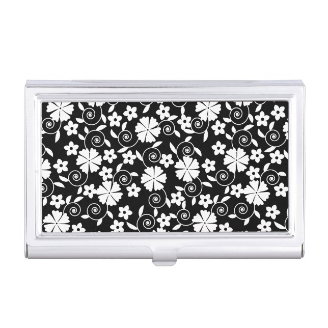 Cute black white flowers pattern LifeProof iPhone  Business Card Case (Front)
