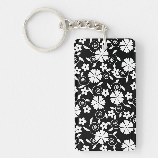 Cute black white flowers pattern LifeProof iPhone  Keychain (Front)