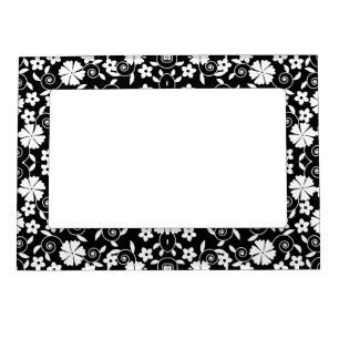 Cute black white flowers pattern magnetic frame
