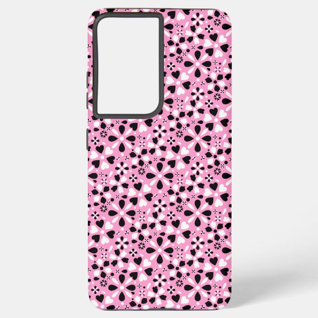 Cute black white flowers samsung galaxy case (Back)