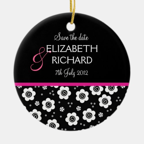 Cute black white flowers Save the date  Ornament