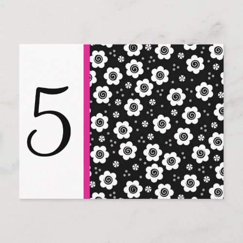 Cute black white flowers Table Number Postcard