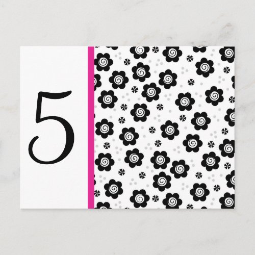 Cute black white flowers Table Number Postcard