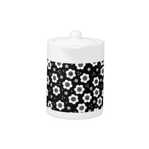 Cute black white flowers Tea Pot