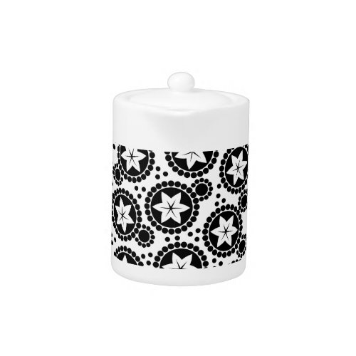 Cute black white flowers Tea Pot