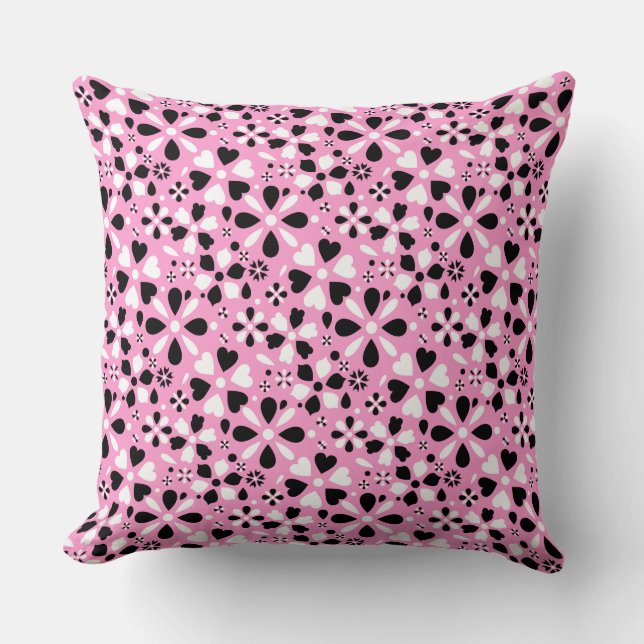 Cute black white flowers throw pillow (Front)