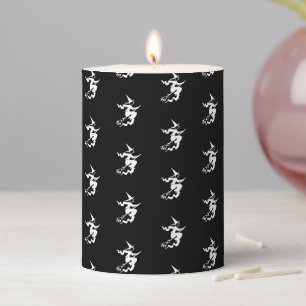 Cute black white flying witch pattern Halloween Pillar Candle