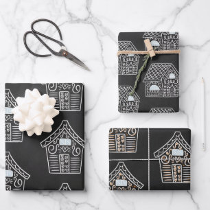 Cute Black White GingerBread House Christmas Gift Wrapping Paper Sheets