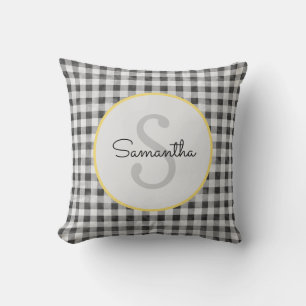 Cute Black & White Gingham Personalized Monogram Throw Pillow