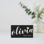 Cute Black White Gold Heart Calligraphy Business Card (Standing Front)