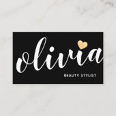 Cute Black White Gold Heart Calligraphy Business Card (Front)