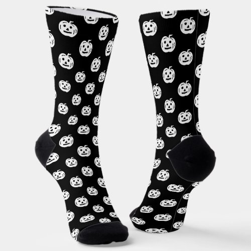 Cute Black White Halloween Jack O Lantern Pattern Socks