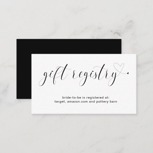 Cute Black White Heart Gift Registry Bridal Shower Enclosure Card