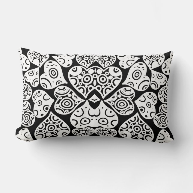 Cute black white hearts background design lumbar pillow (Front)