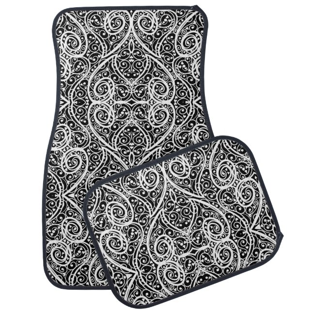 Cute black white hearts love background design lon car floor mat (Set)