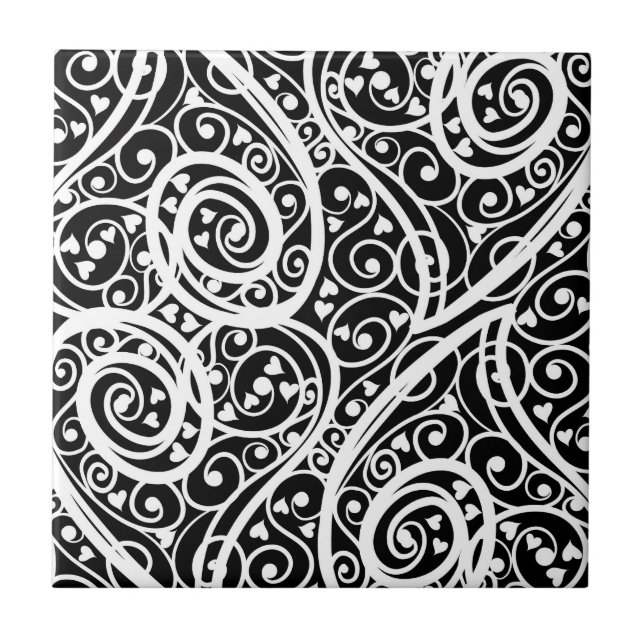 Cute black white hearts love background design lon ceramic tile (Front)