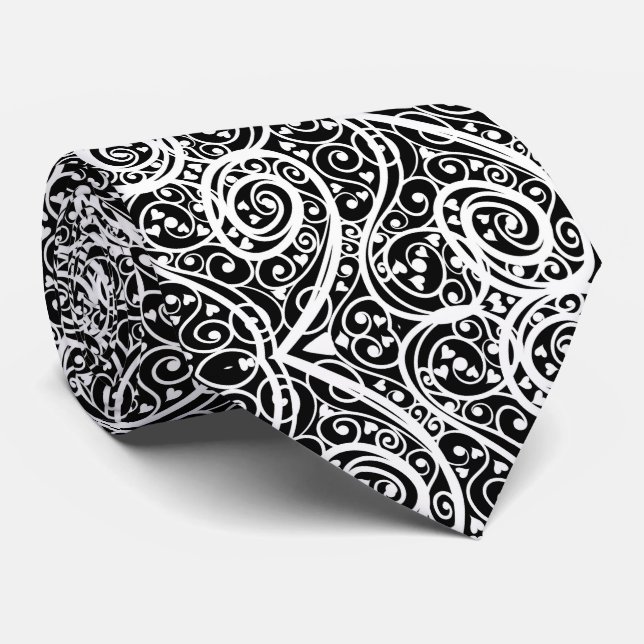 Cute black white hearts love background design lon neck tie (Rolled)
