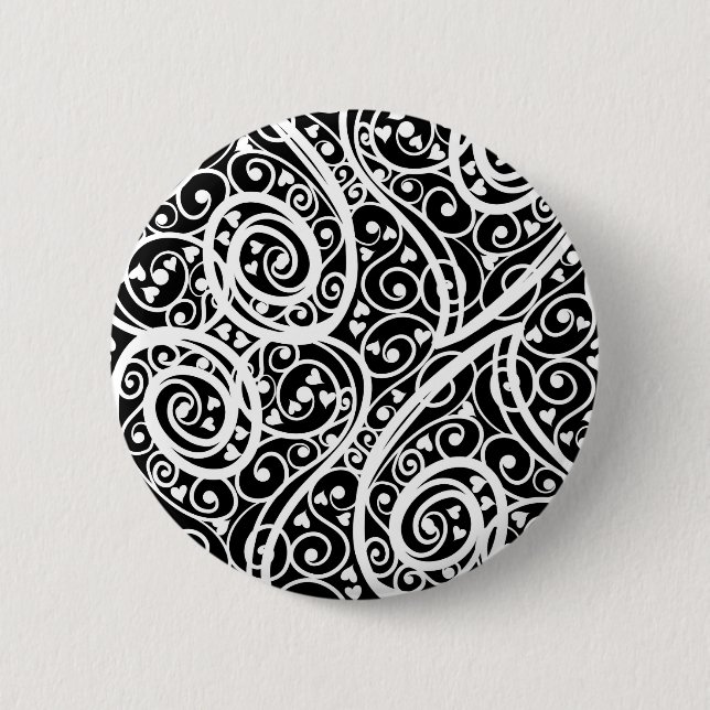 Cute black white hearts pattern button (Front)