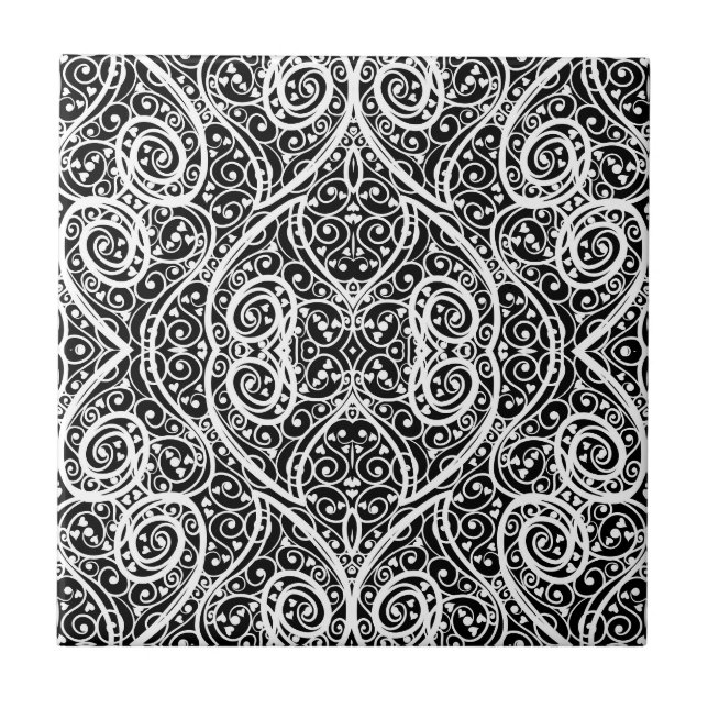 Cute black white hearts pattern ceramic tile (Front)