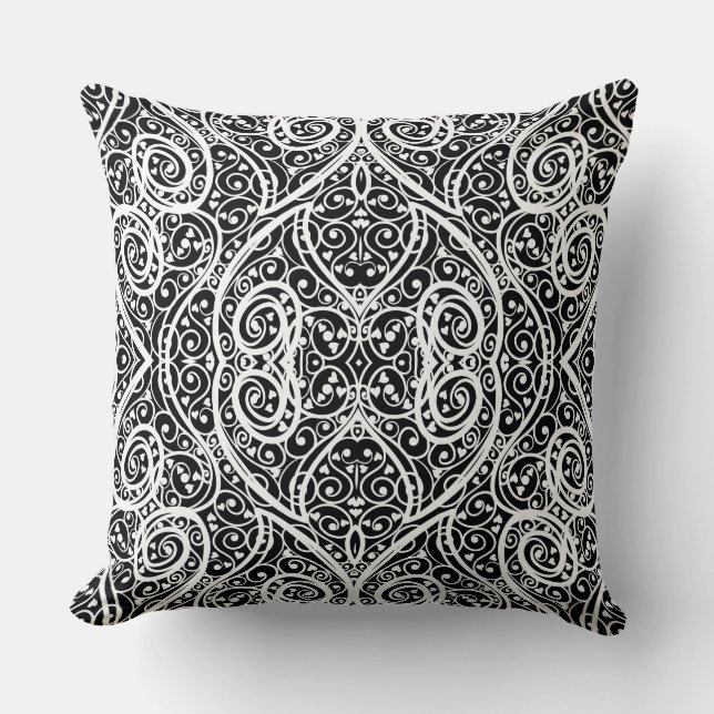 Cute black white hearts pattern throw pillow (Front)