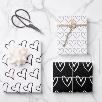Cute Black White Hearts Pattern Valentine 
