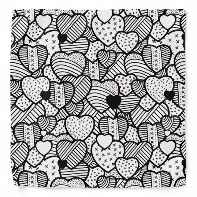 Cute black white hearts patterns bandana (Front)
