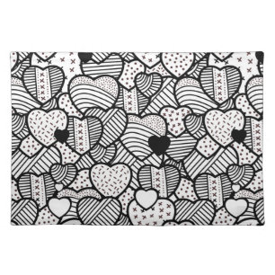 Cute black white hearts patterns cloth placemat