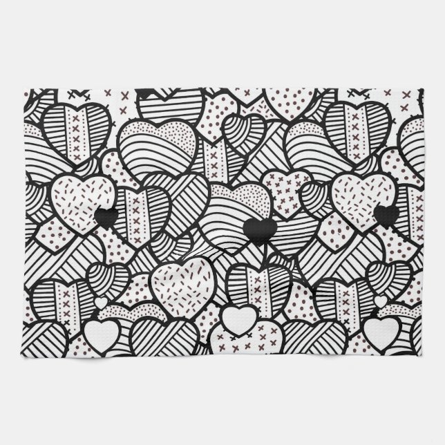 Cute black white hearts patterns towel (Horizontal)