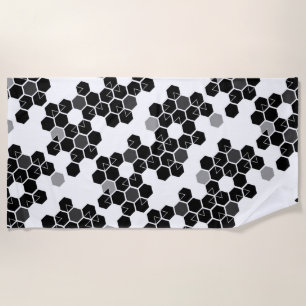Cute black white hex data patterns beach towel