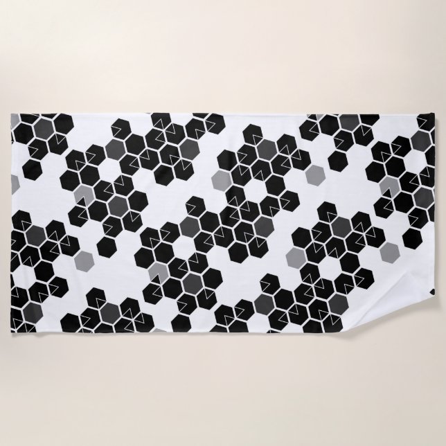 Cute black white hex data patterns beach towel (Front)