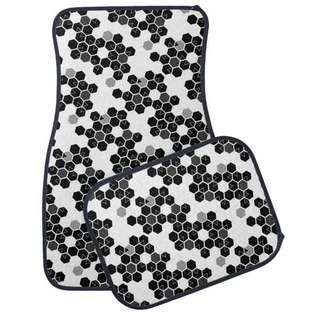 Cute black white hex data patterns car floor mat (Set)