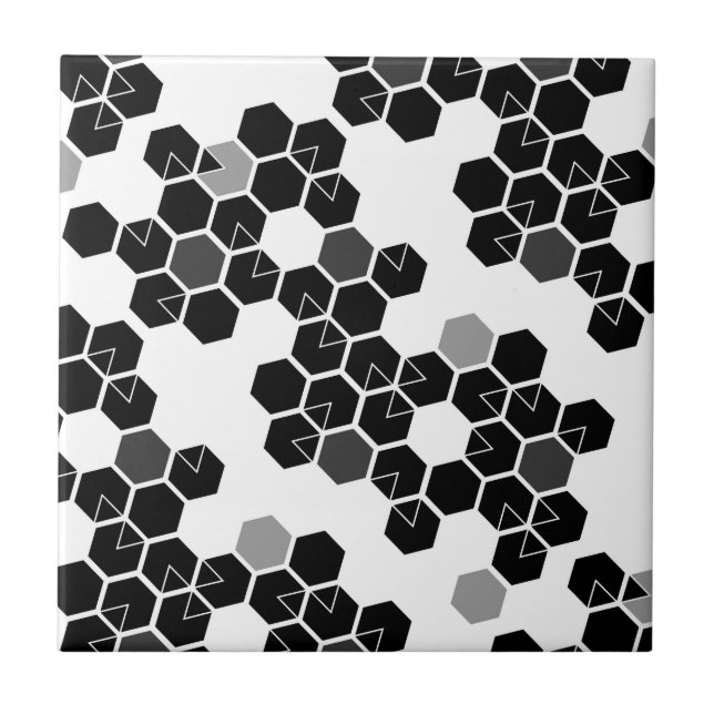 Cute black white hex data patterns ceramic tile (Front)