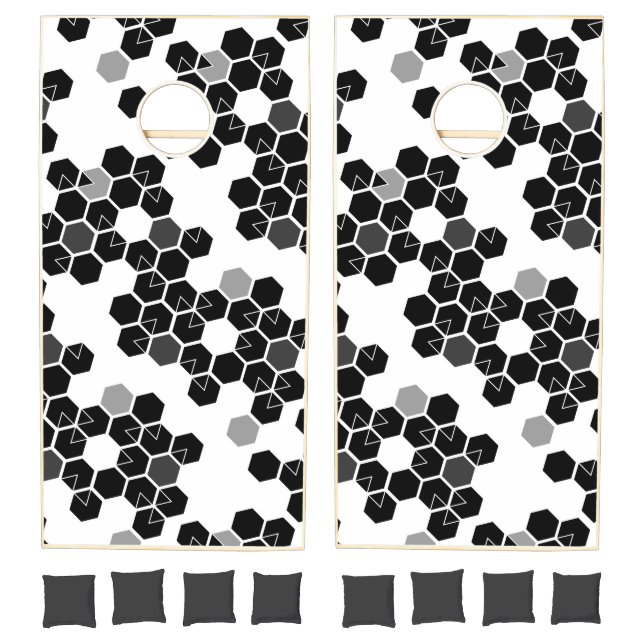 Cute black white hex data patterns cornhole set (Set)