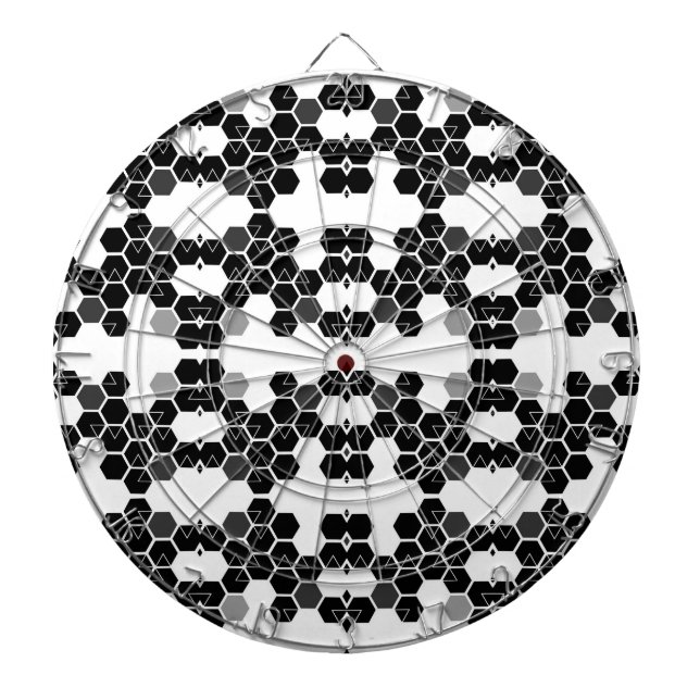 Cute black white hex data patterns dart board (Front)