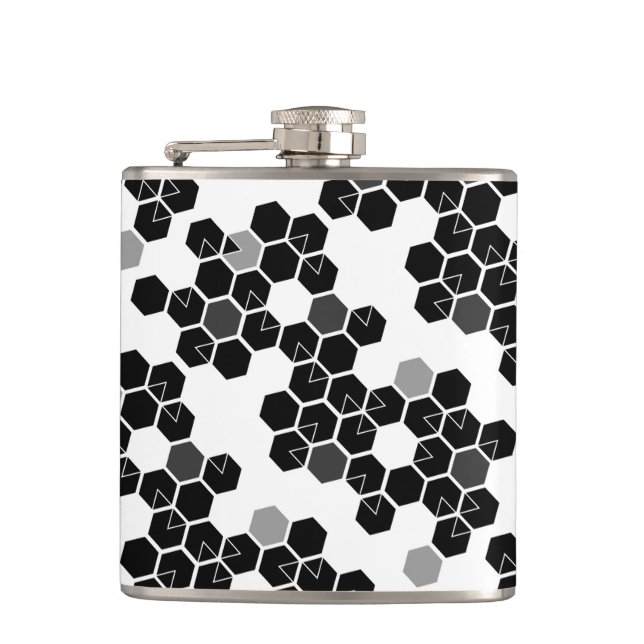 Cute black white hex data patterns flask (Front)