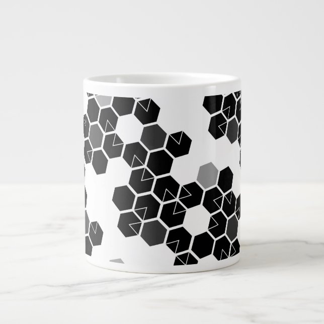 Cute black white hex data patterns giant coffee mug (Front)