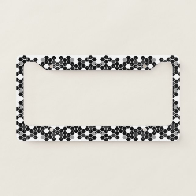 Cute black white hex data patterns license plate frame (Front)