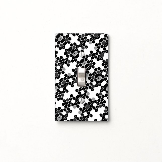 Cute black white hex data patterns light switch cover (In Situ)