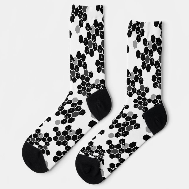 Cute black white hex data patterns socks (Left)