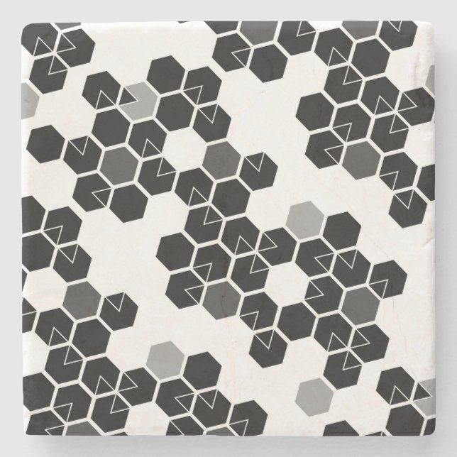 Cute black white hex data patterns stone coaster (Front)