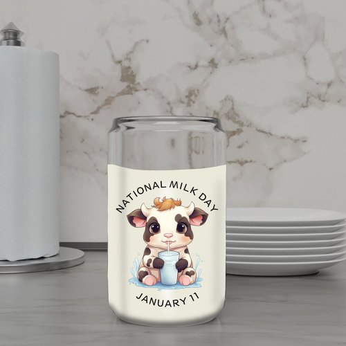 Cute Black  White Kawaii Baby Cow Drinking Milk Can Glass