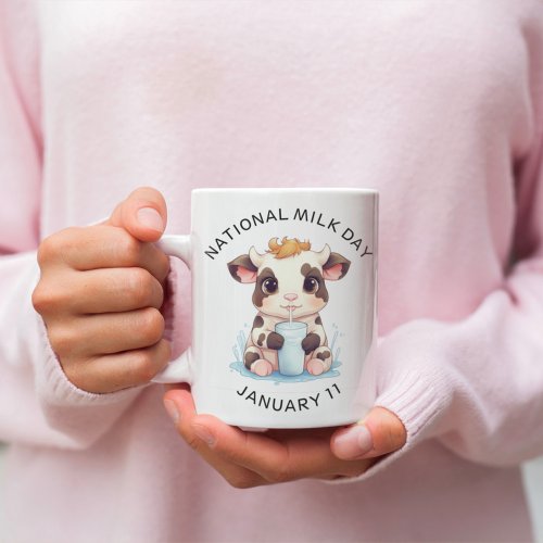 Cute Black  White Kawaii Baby Cow Drinking Milk Coffee Mug