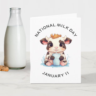 Cute Black & White Kawaii Baby Cow Drinking Milk Note Card