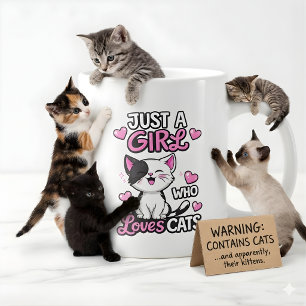  Cute Black & White Kitten & Pink Hearts  Giant Coffee Mug